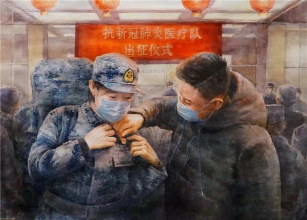 水彩画《出征》   