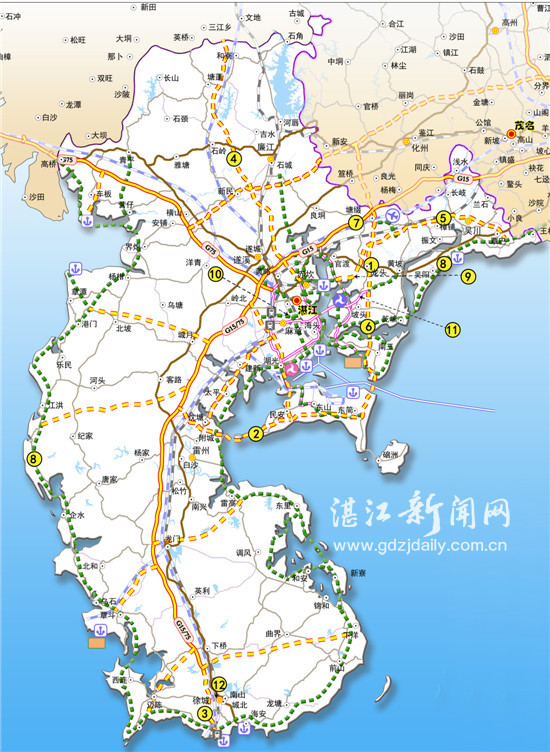 廣東濱海公路七日遊程示範全圖濱海公