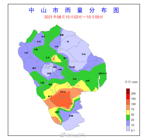 今天早上,中山多地累计降雨量超100毫米