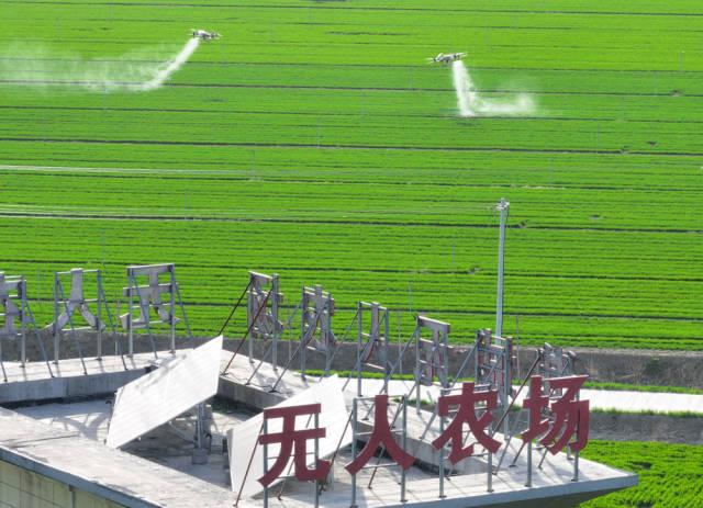 農(nóng)業(yè)無人機在安徽省亳州市譙城區(qū)趙橋鄉(xiāng)雙樓村的無人農(nóng)場進行自主作業(yè)（2024年3月19日攝，無人機照片）。新華社記者 杜宇 攝